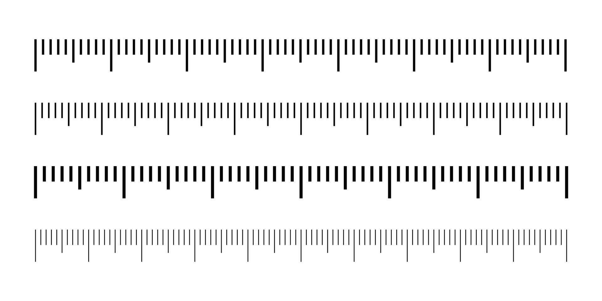 Measuring scale, markup for rulers illustration. Various measurement scales with divisions. Measuring tool. Blank measuring scale indicator. vector