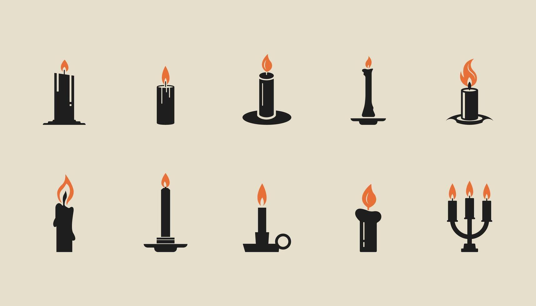 Candle icon set. Candles flaming flat icons. vector