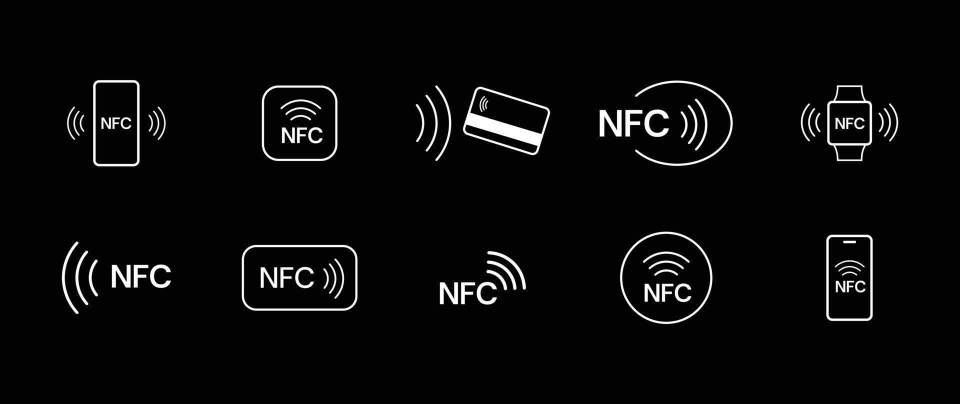 NFC payment icon set. Contactless wireless pay sign. NFC technology icon. Credit card nfc payment. Editable stroke. line icon. vector