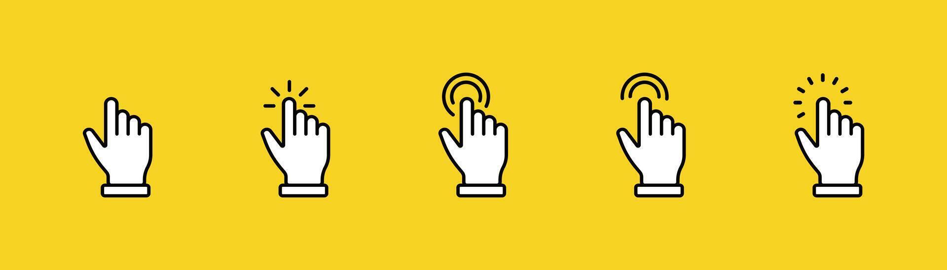 Computer mouse click cursor. Load symbol. Pointer cursor and loading icon. Cursors icons click set. Clicking cursor, pointing hand clicks icons. vector