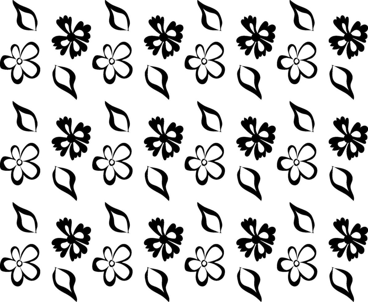 Floral seamless pattern with flowers and leaves in black on transparent background vector