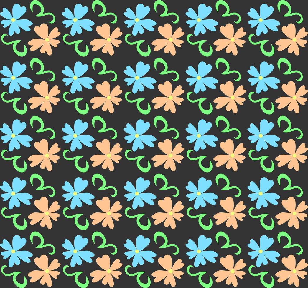 Seamless floral pattern with red and blue flowers on dark grey background vector