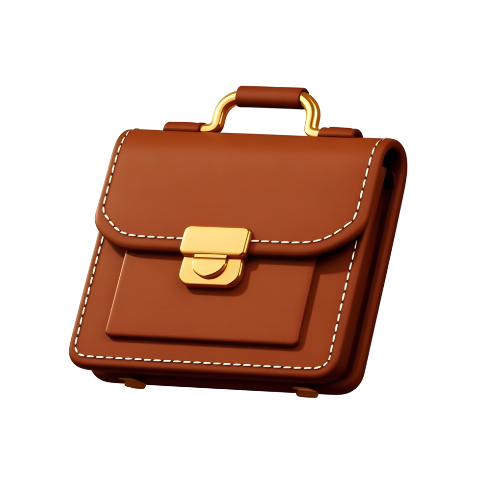 A brown briefcase with gold hardware png