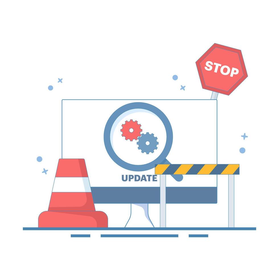 device with software update screen, System maintenance, payment process, software installation, operating system. Installation of update process, program update, data network. Illustration. vector