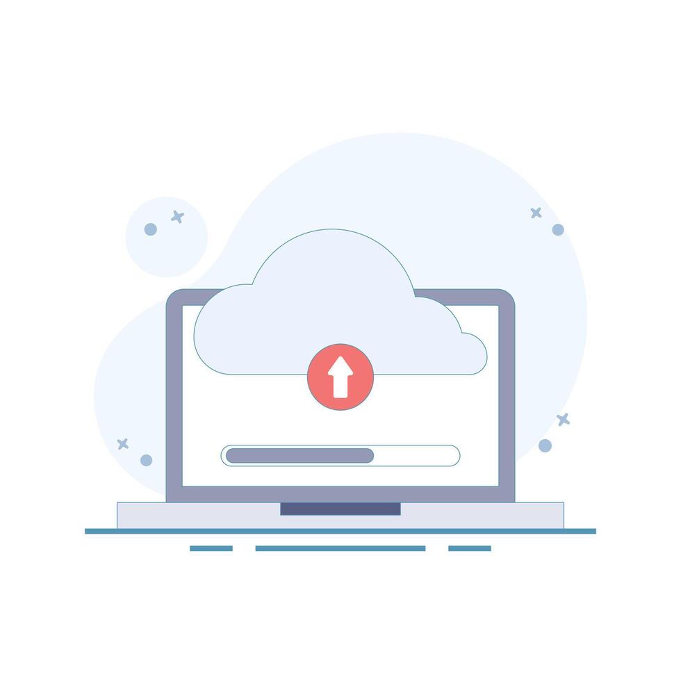 Cloud Based Data Upload Concept. Cloud Storage. Uploading and downloading of information and data processing, cloud storage or data transfer services. Flat design illustration on background. vector