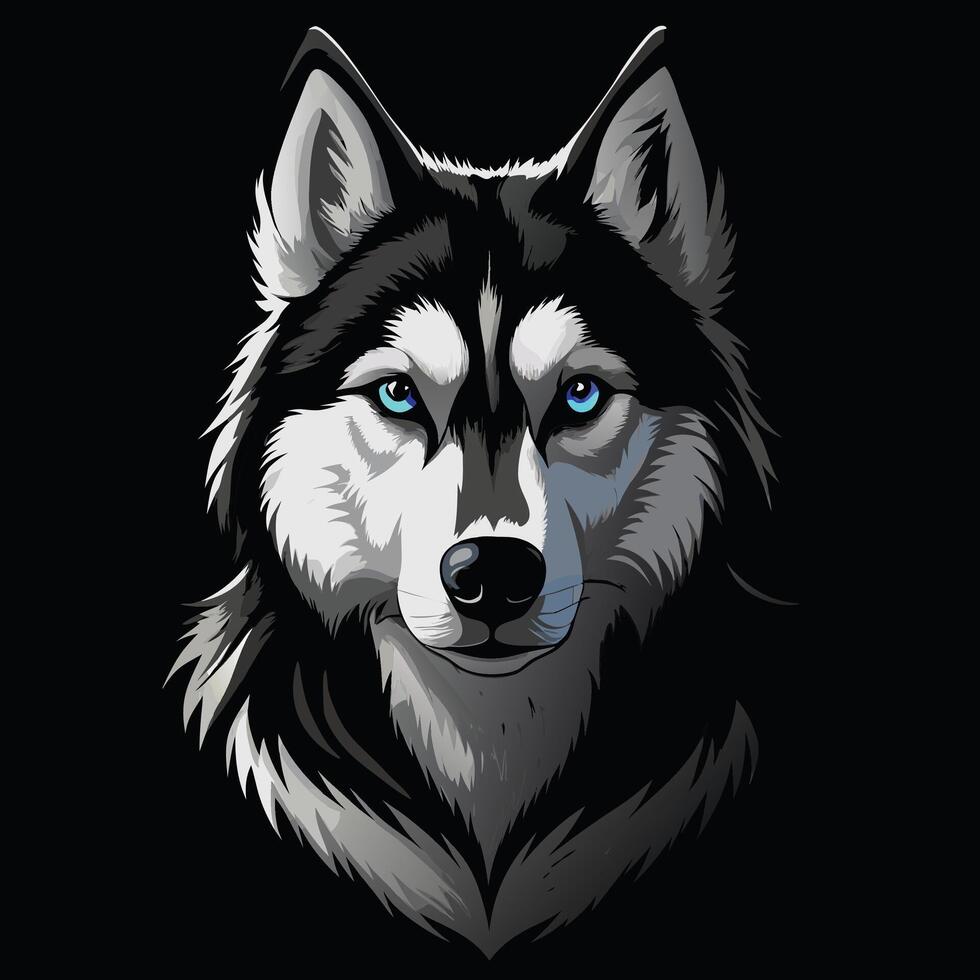 the head of a husky dog with blue eyes vector