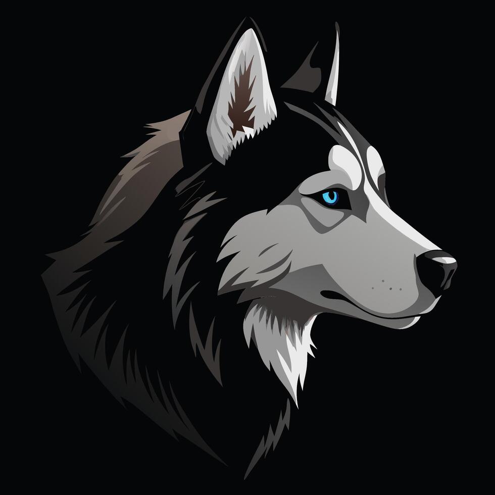 Siberian Husky black and white husky dog with blue eyes vector
