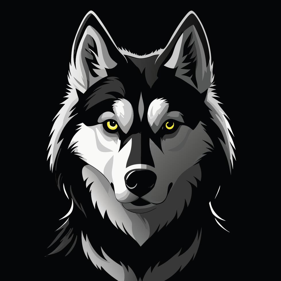 the head of a wolf on a black background vector