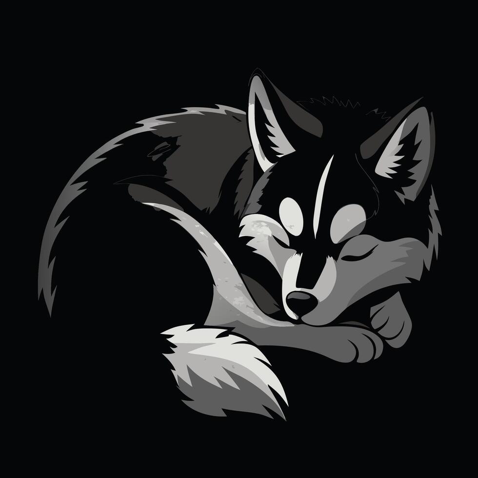 a black and white dog sleeping on a black background vector