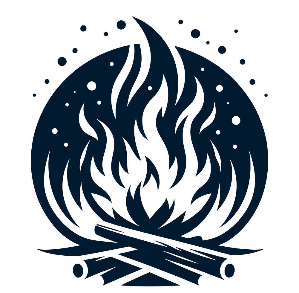 Campfire with logs and fire in the middle of a circle vector