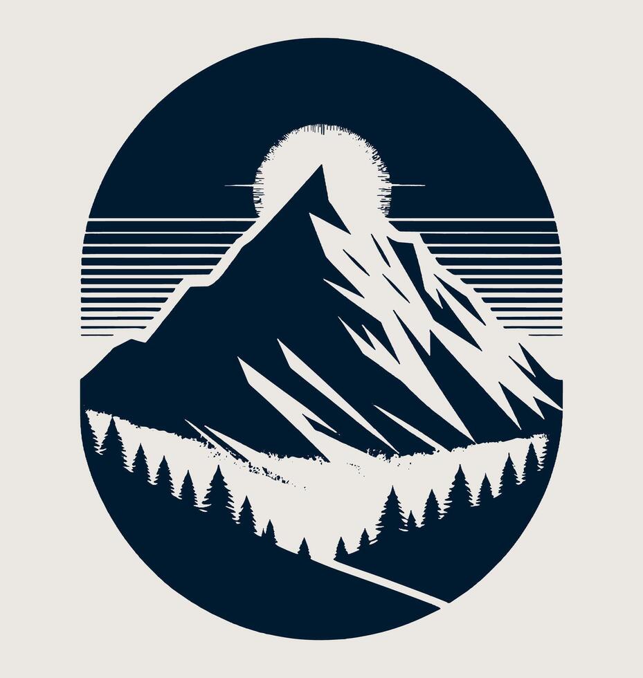 Mountain with a full moon illustration. vector