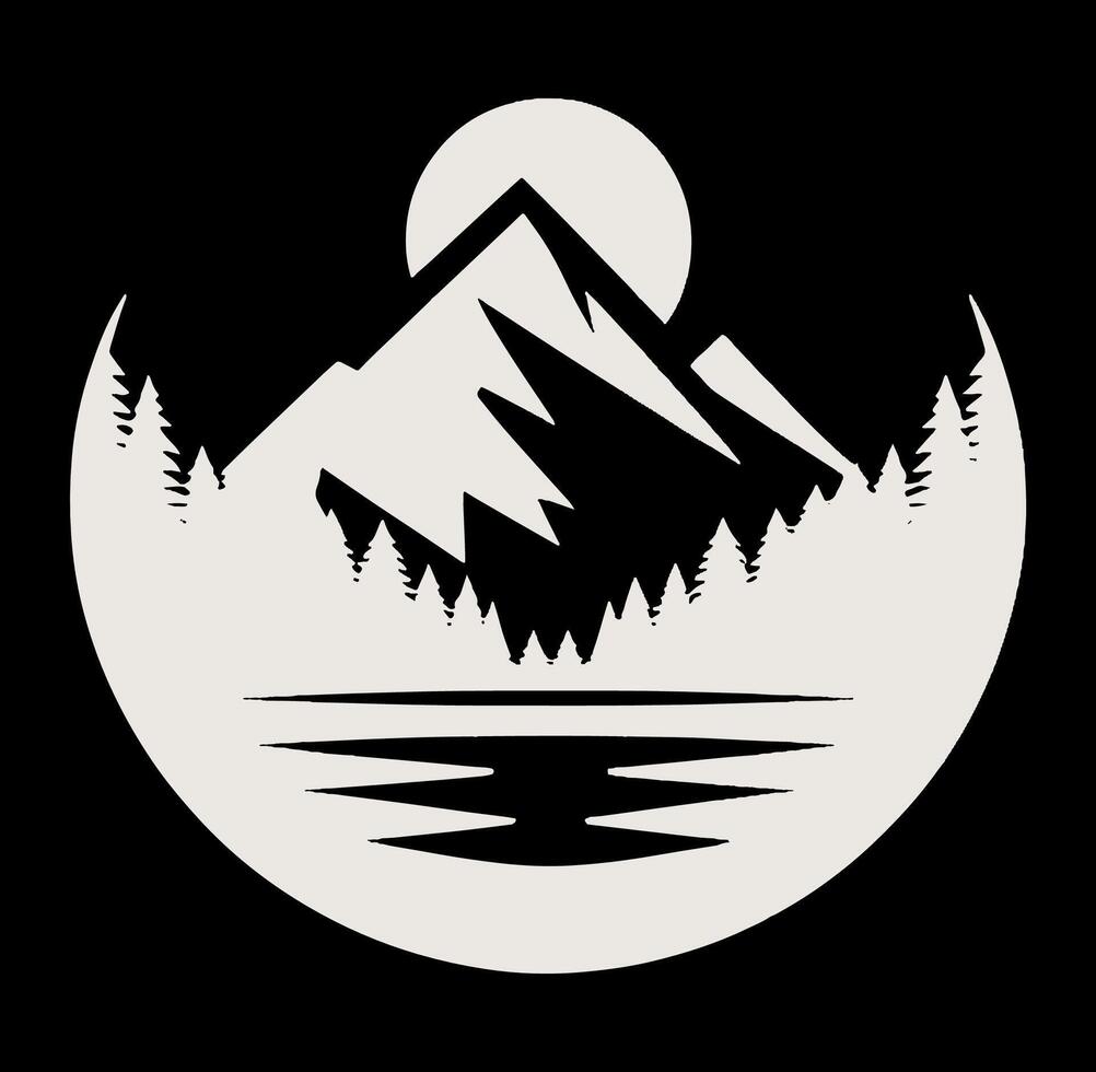 Logo for a mountain range with trees and sun vector