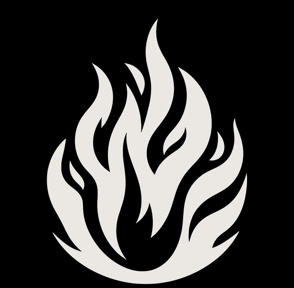 A white fire flame icon on a black background vector