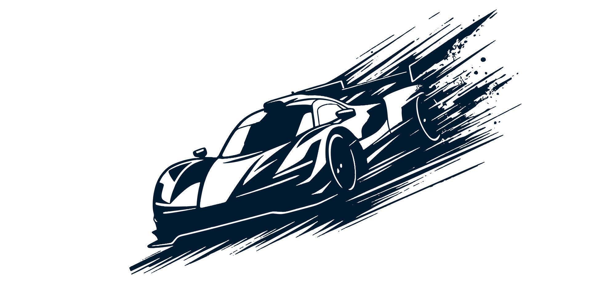 Racing car is shown in a black and white drawing vector