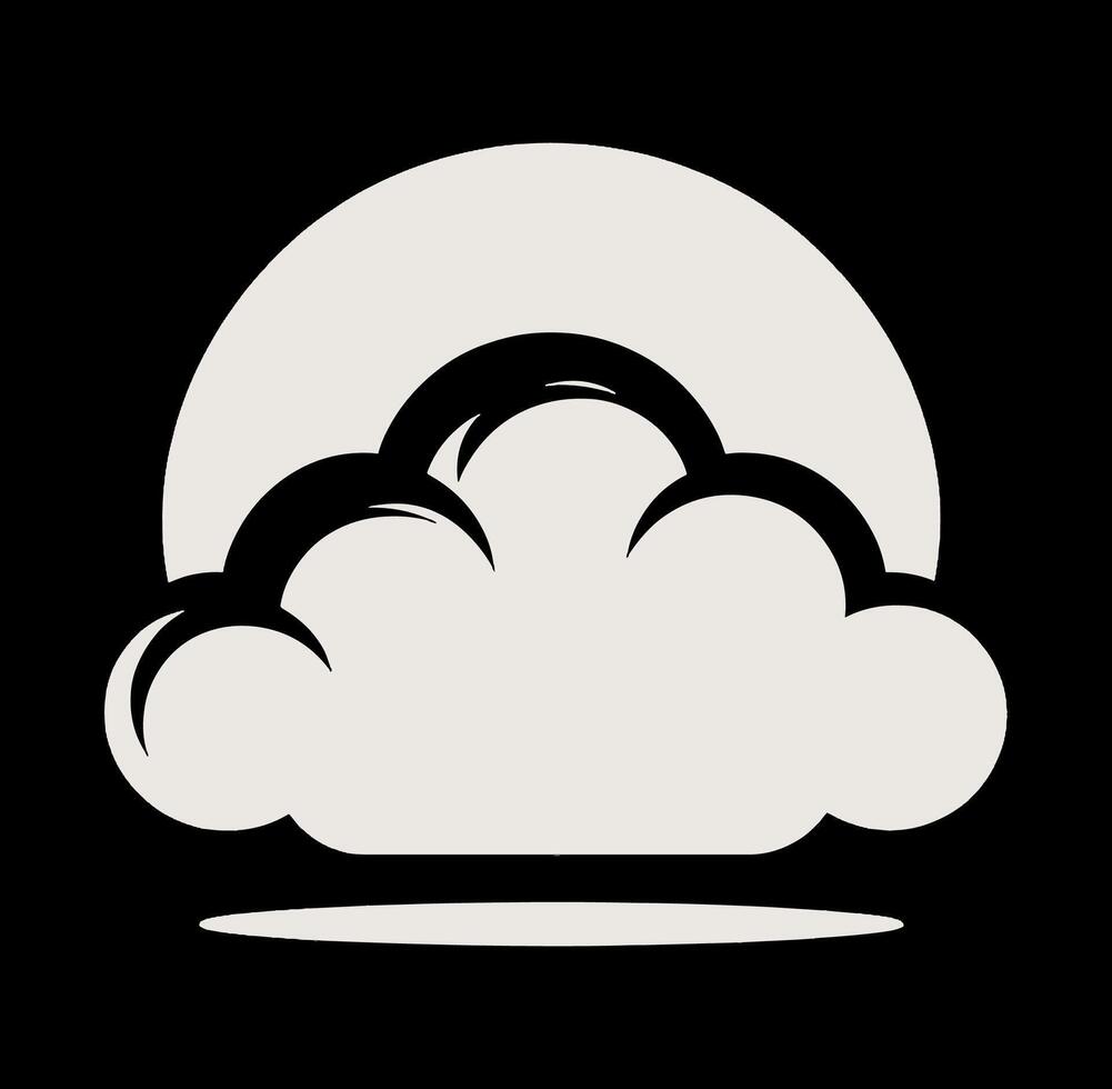 A white cloud illustration with a sun behind it vector