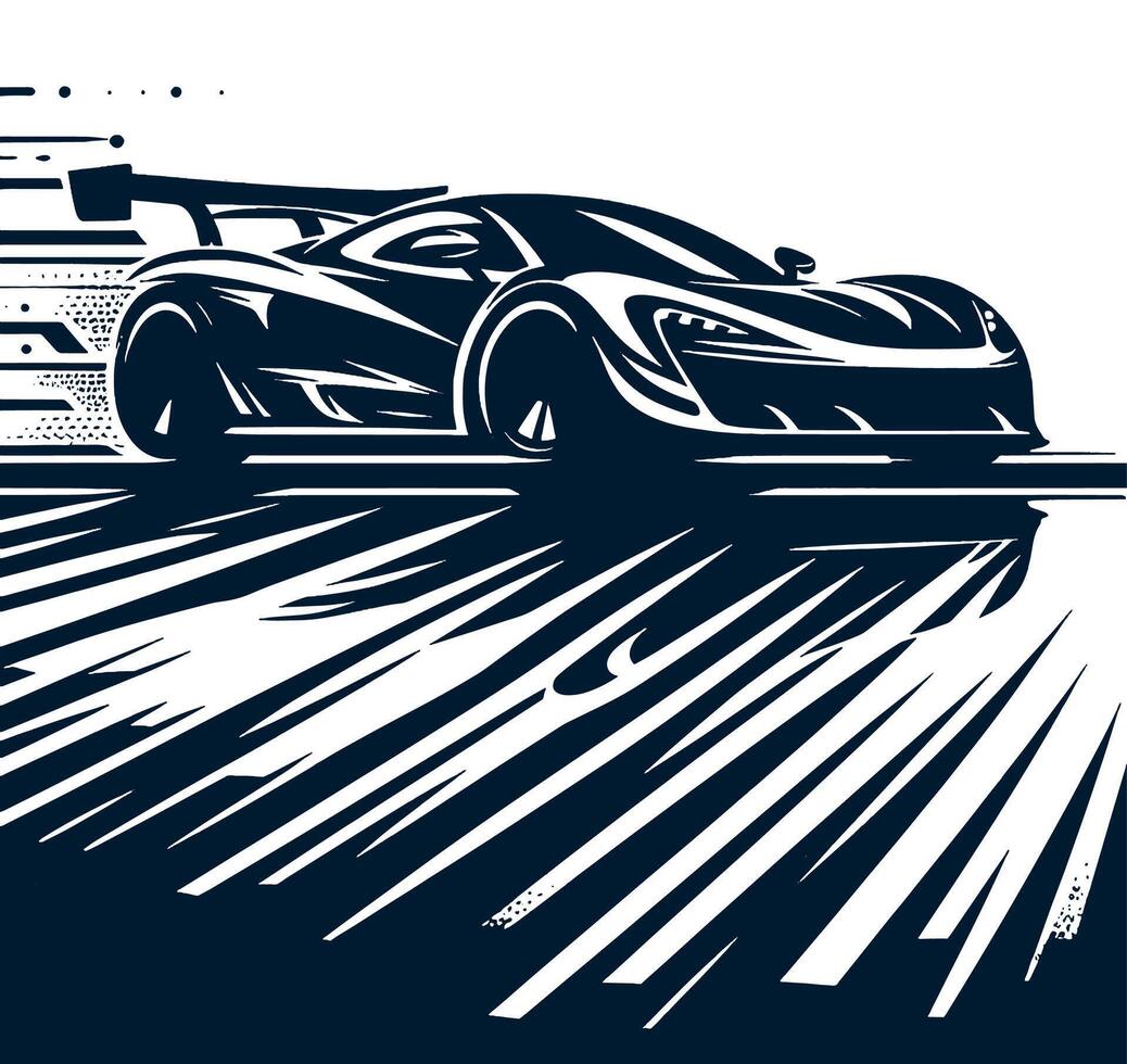 A racing car on a track with a black and white background vector