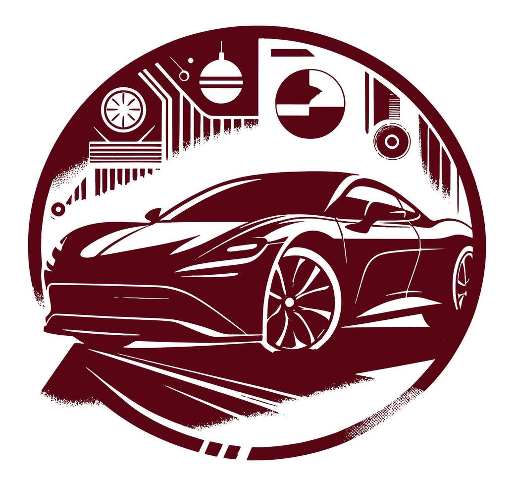 A car is shown in a circular design vector