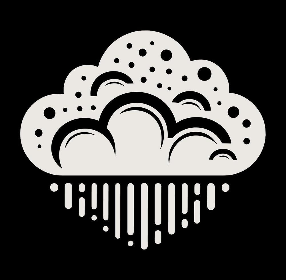 A black and white logo of a cloud with raindrops vector