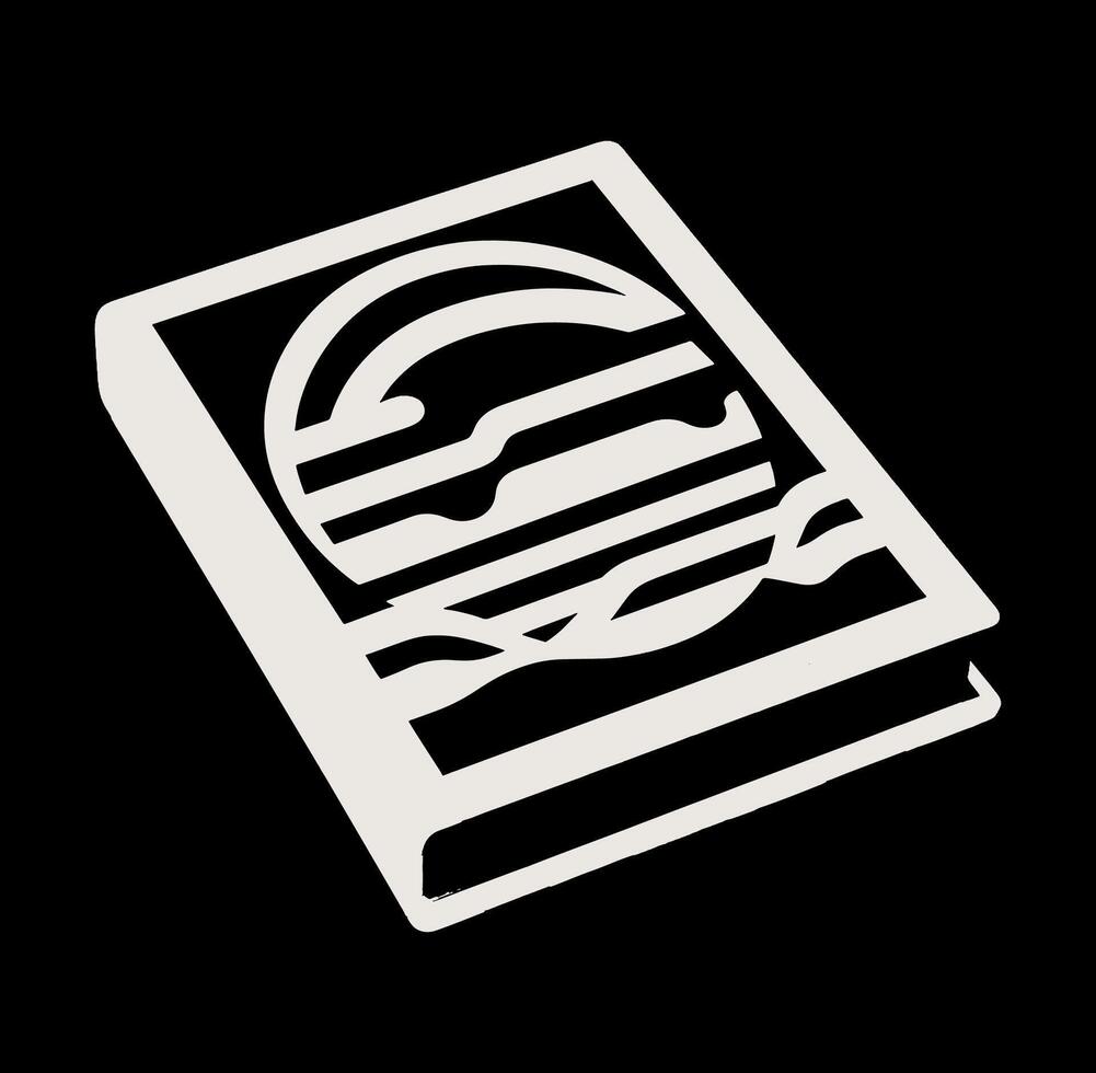 A white book with a sun on it vector