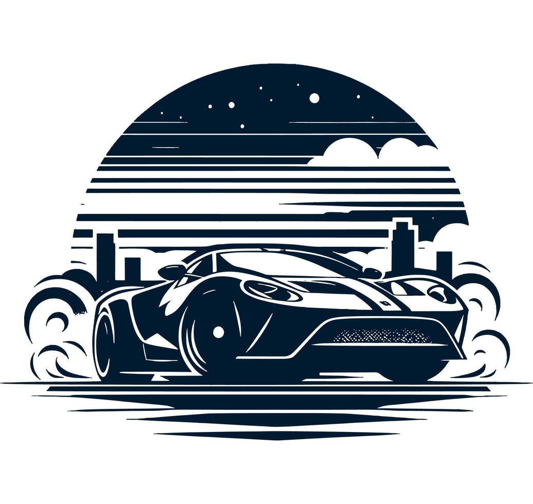 Black and white illustration of a sports car vector