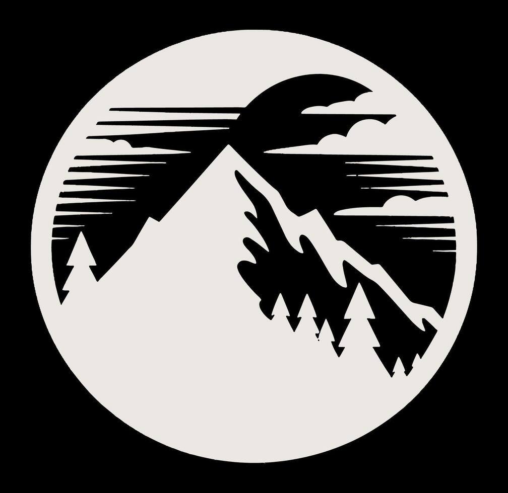 Mountain with trees and a moon in the background vector