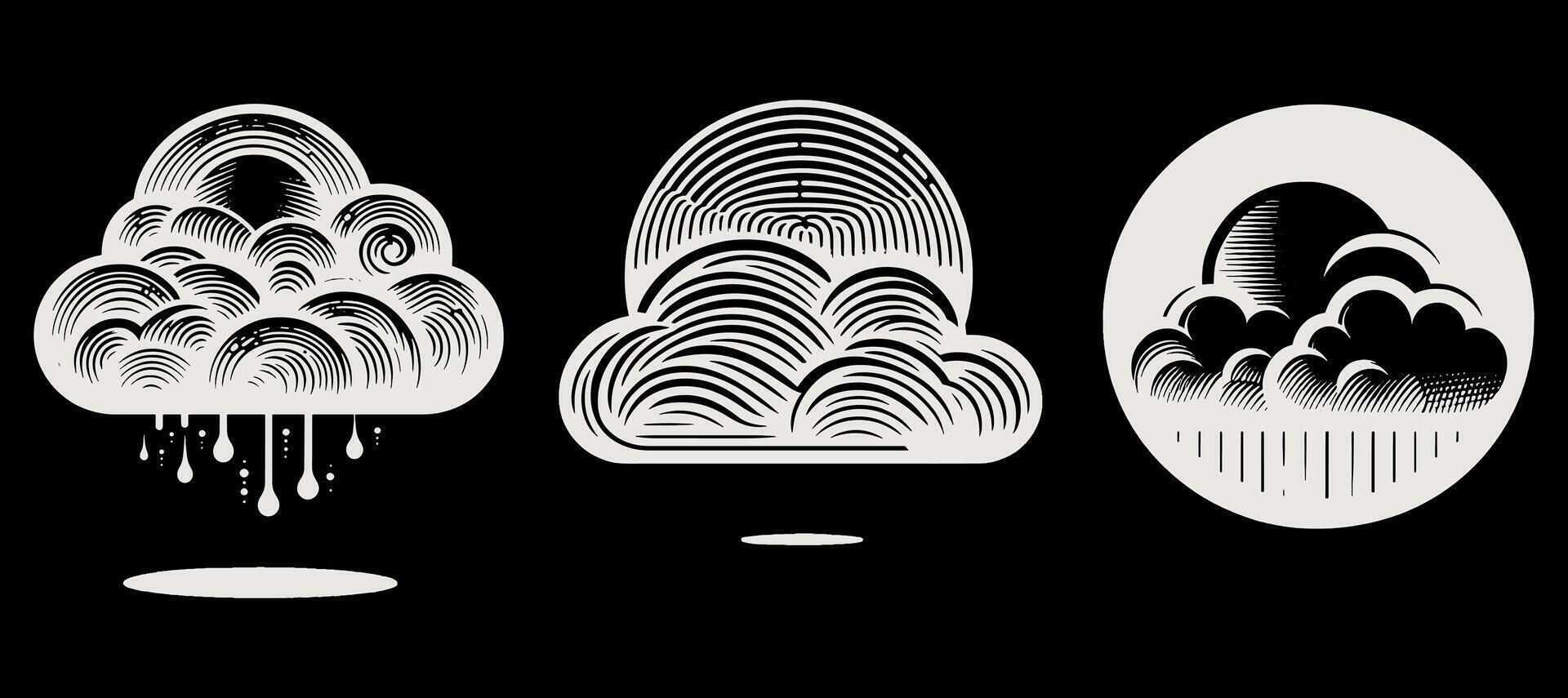 Three different types of clouds are shown in black and white vector