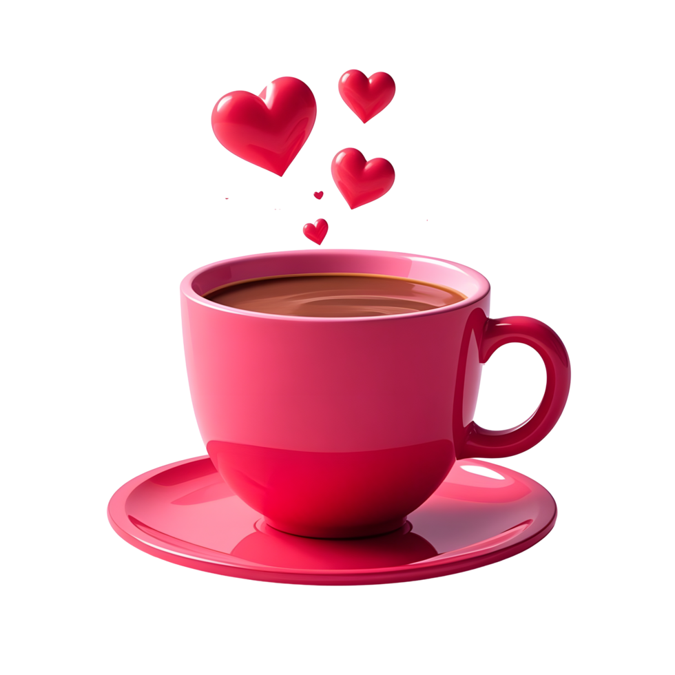 A cup of hot chocolate with hearts floating in it png