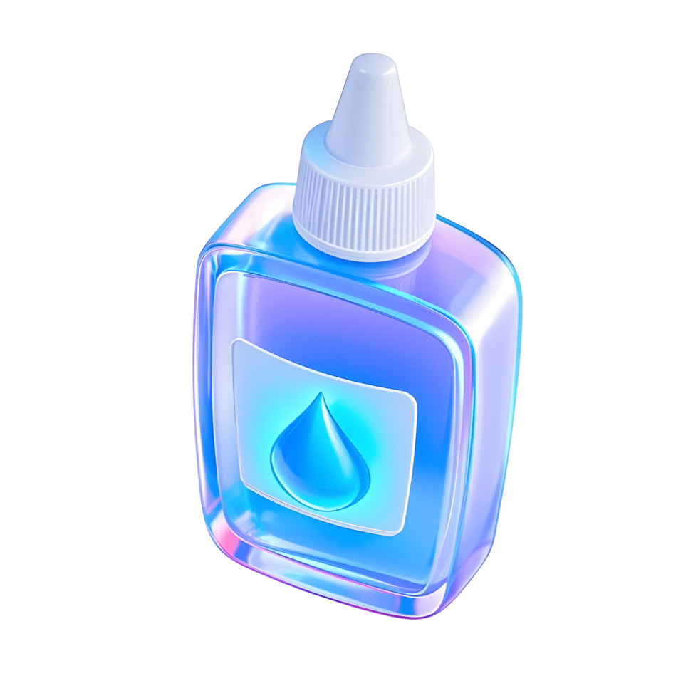 A blue liquid bottle with a drop of water png