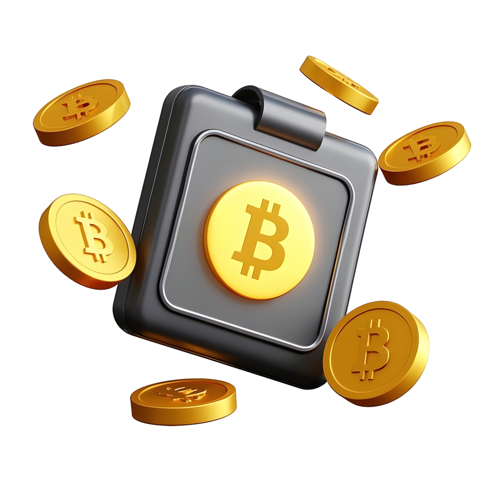 Bitcoin wallet icon with gold coins png