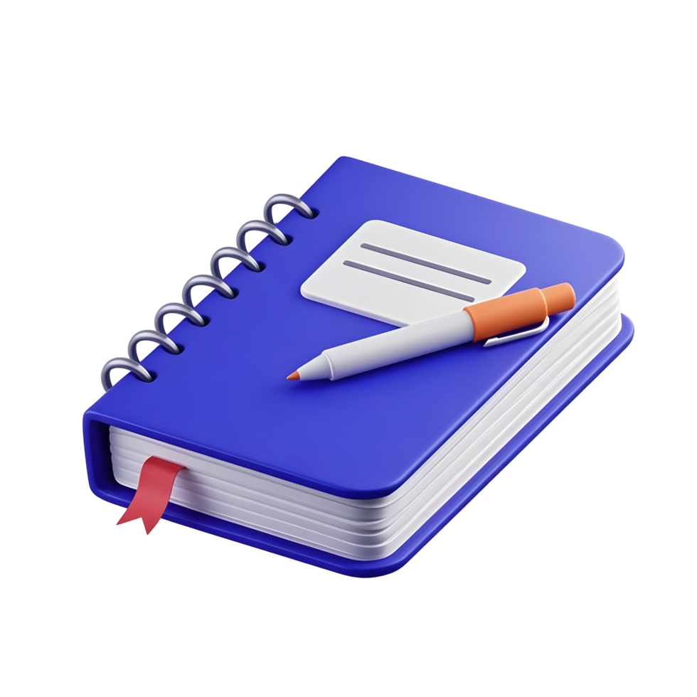 A blue notebook with a pen and a notepad png
