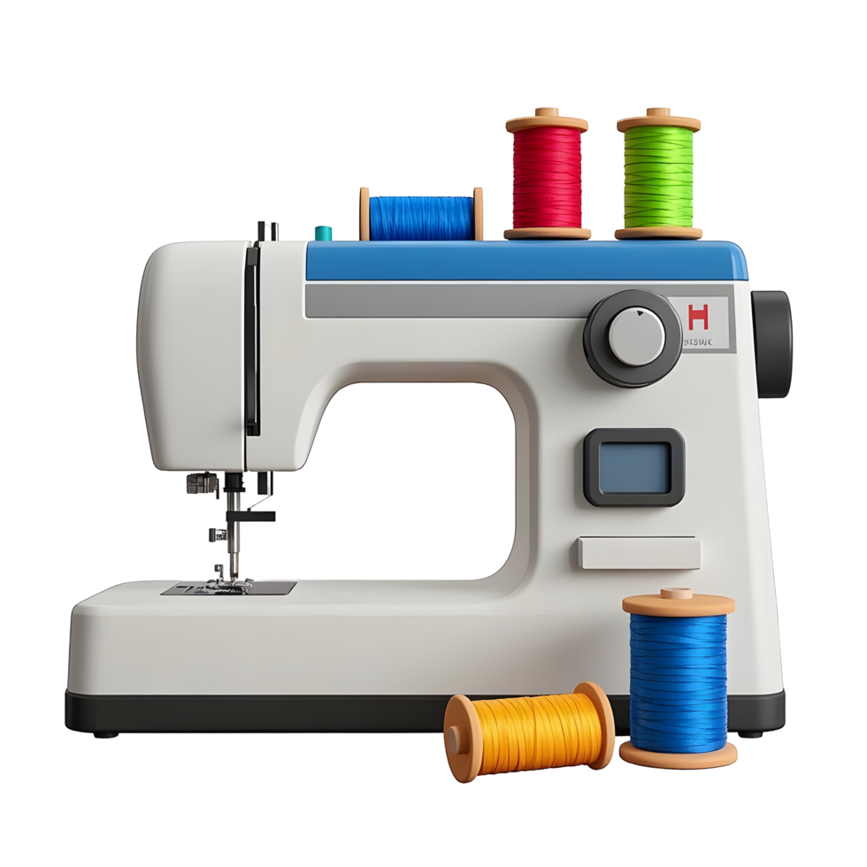 A sewing machine with spools of thread and spools of thread png