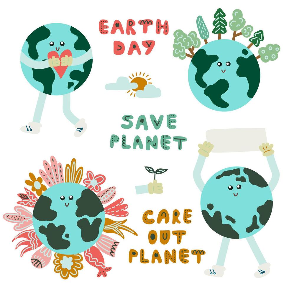 Conceptual image, Earth day, symbolizing environmental protection, sustainability, conservation, and the urgent need to save the planet through eco-friendly practices and global awareness. vector