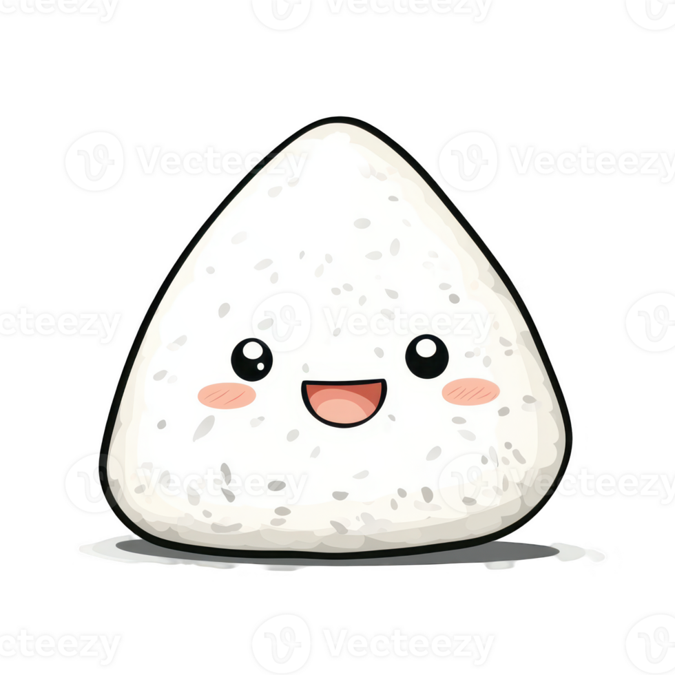 Cute Kawaii Rice Ball Character with Happy Face and Blushing Cheeks png
