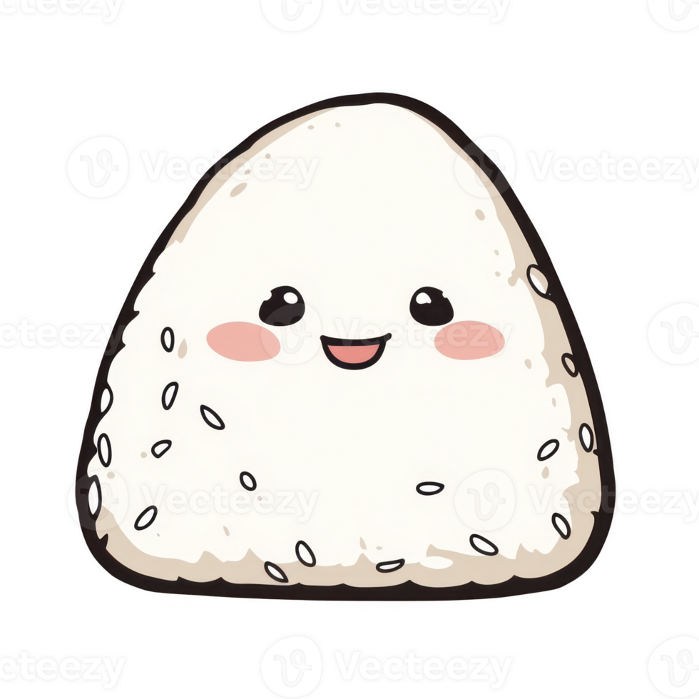 Cute Cartoon Rice Ball Character with Happy Expression and Smiling Face png