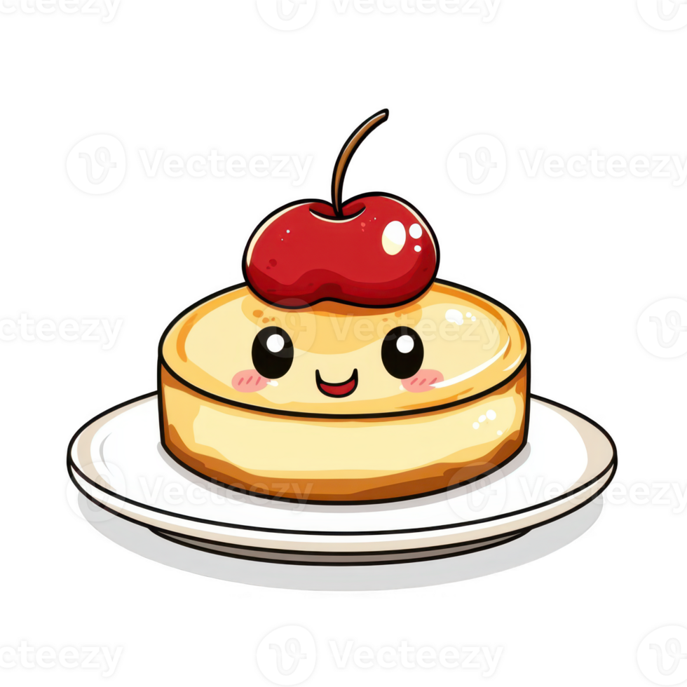 Cute Cartoon Dessert with Cherry on Top and Happy Facial Expression png