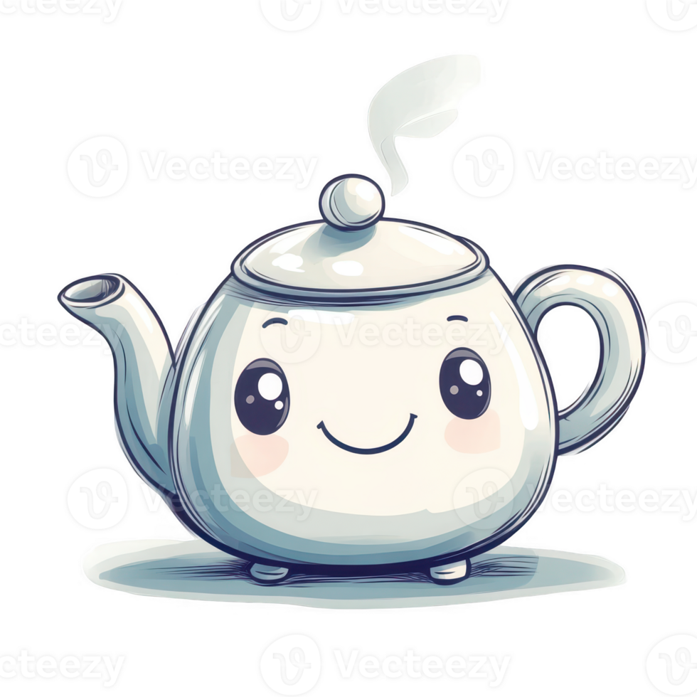 Cute Cartoon Teapot with Smiling Face and Steam Rising Illustration png