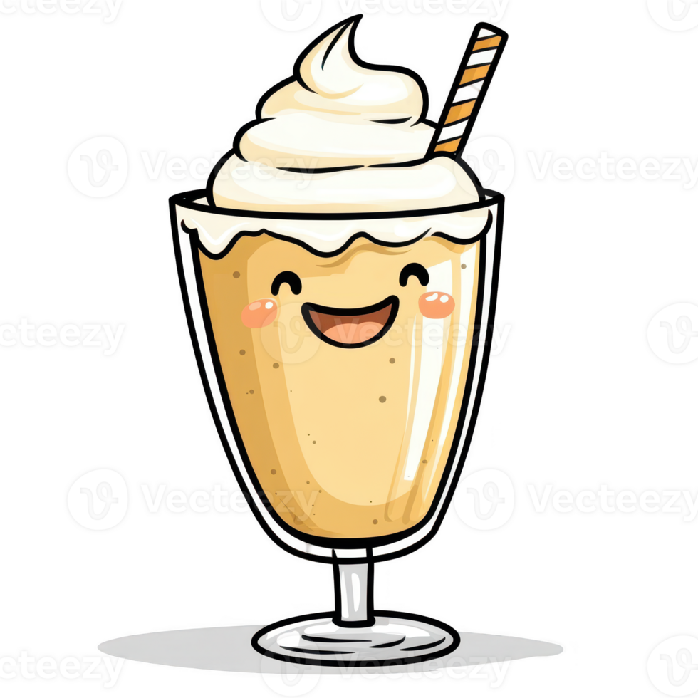Cute Cartoon Milkshake with Happy Face and Whipped Cream Topping png