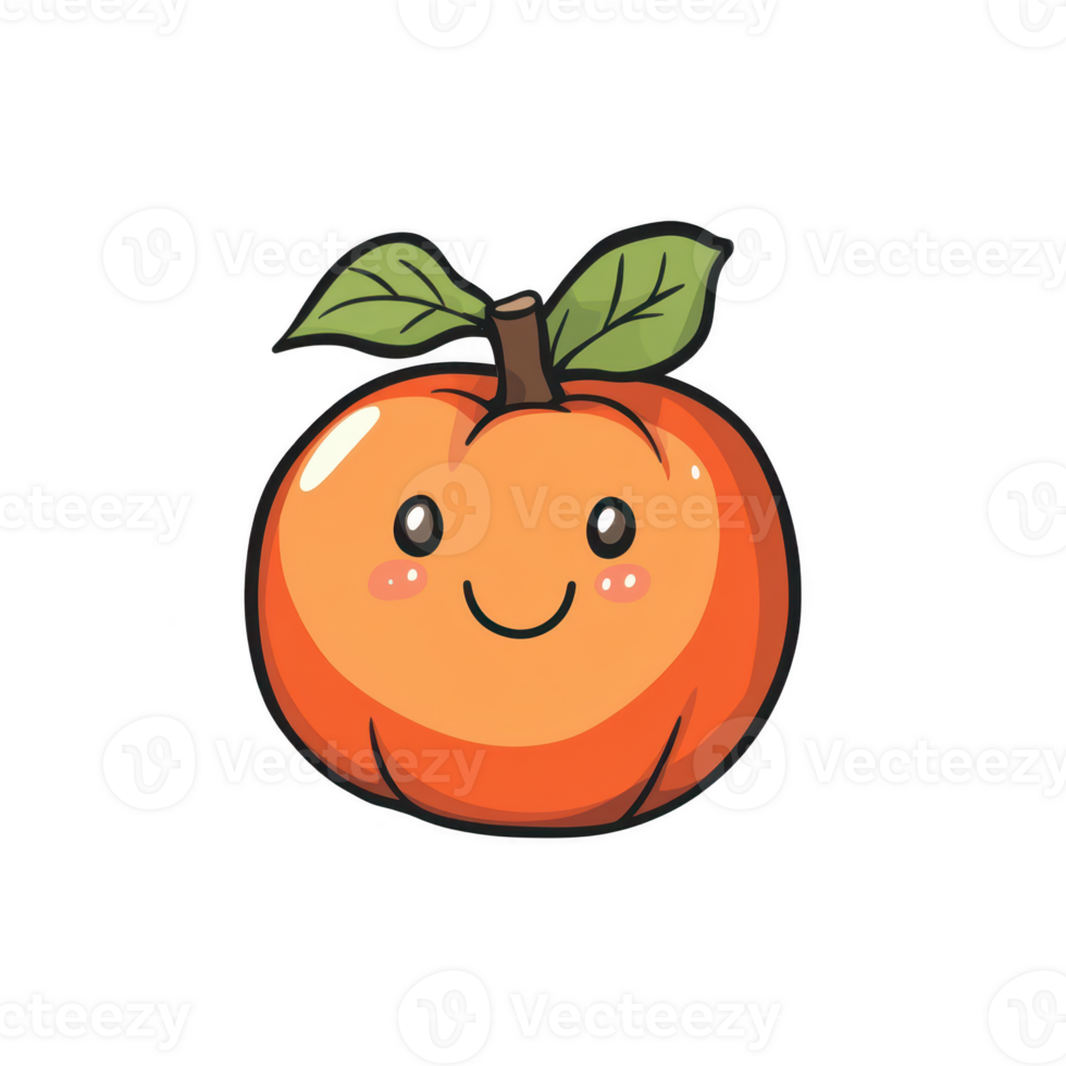 Cute Cartoon Orange Fruit Character with Leaf and Smile Design png
