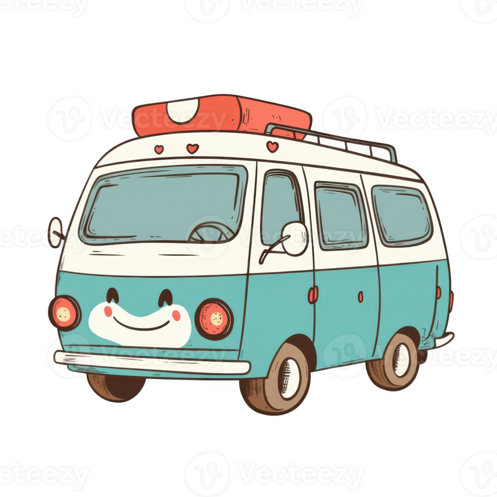 Colorful Cartoon Vintage Van with Smiling Face and Siren Light png