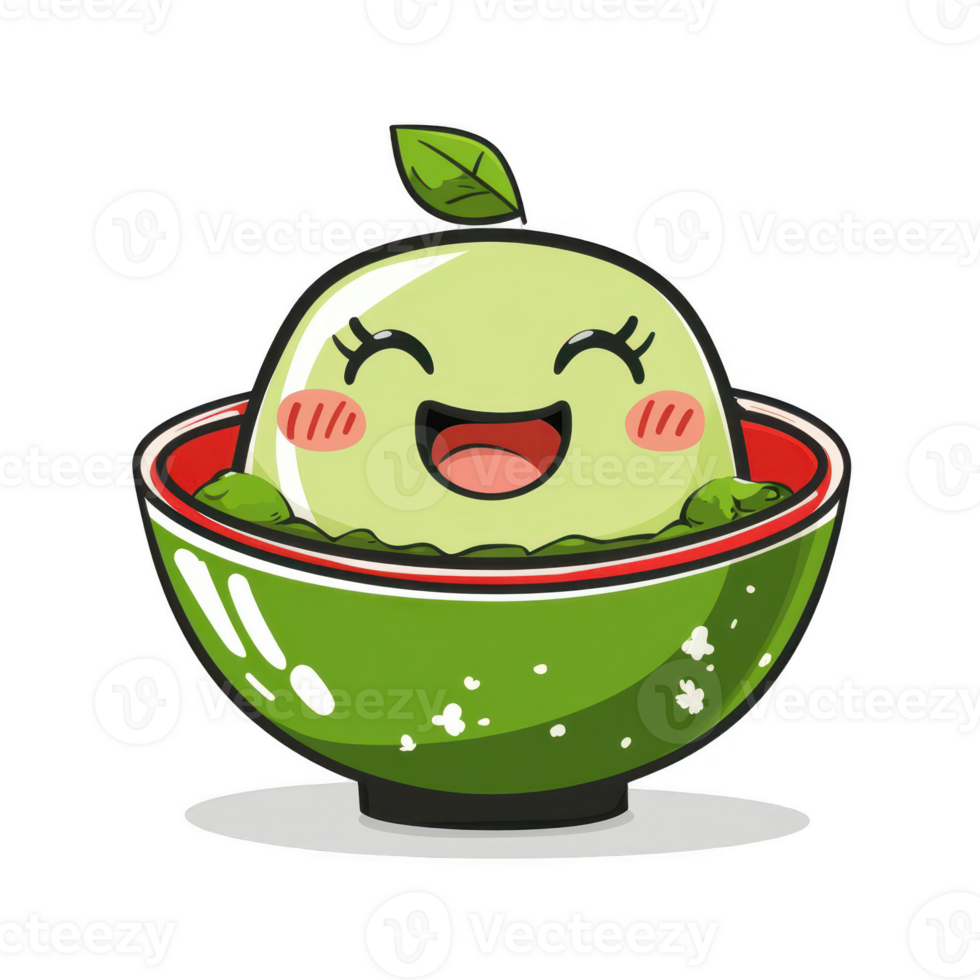 Cute cartoon character enjoying salad in a vibrant bowl design png