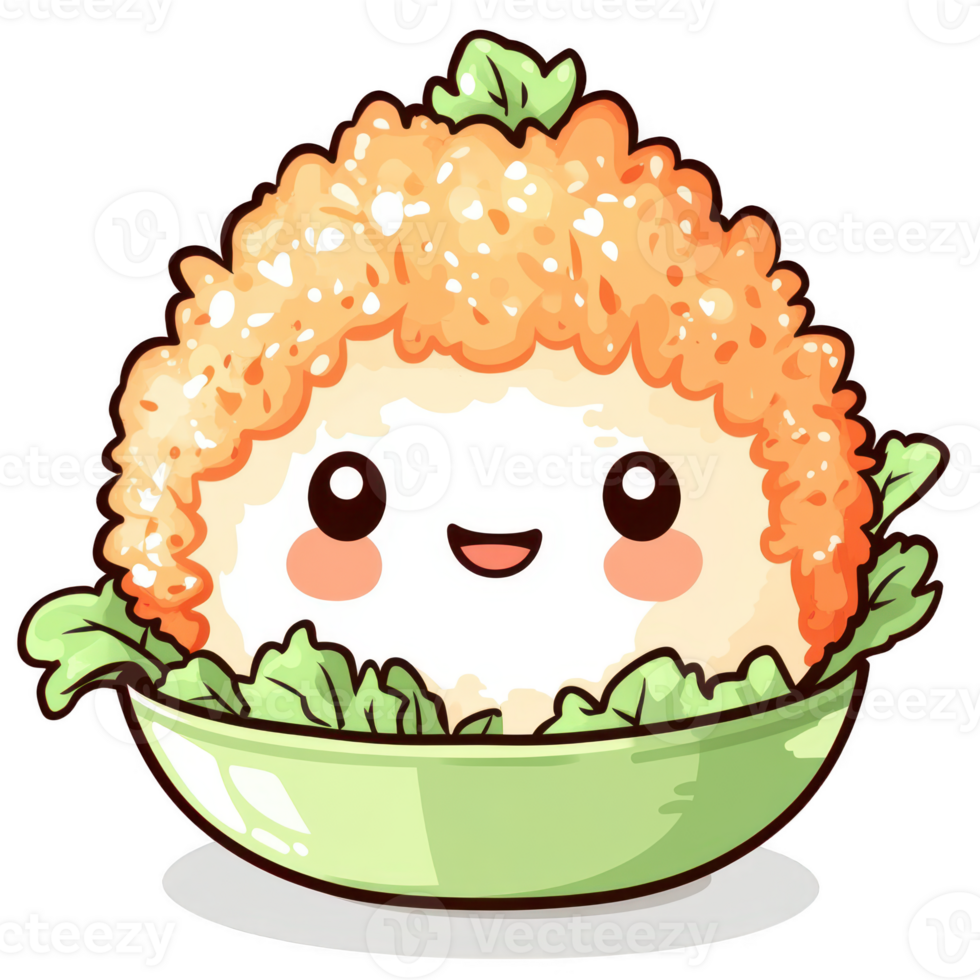Cute Cartoon Character with Happy Expression in Bowl of Greens png