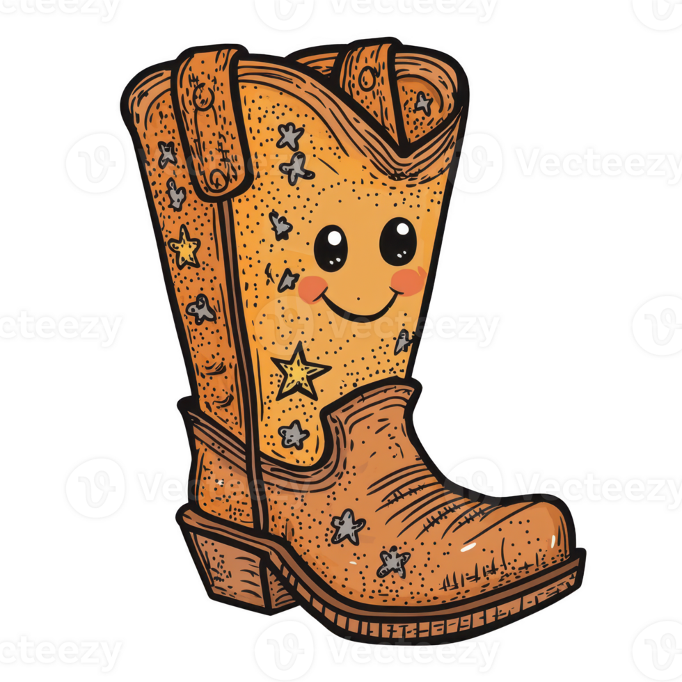 Cheerful Cowboy Boot with Stars and Smiling Face Design png