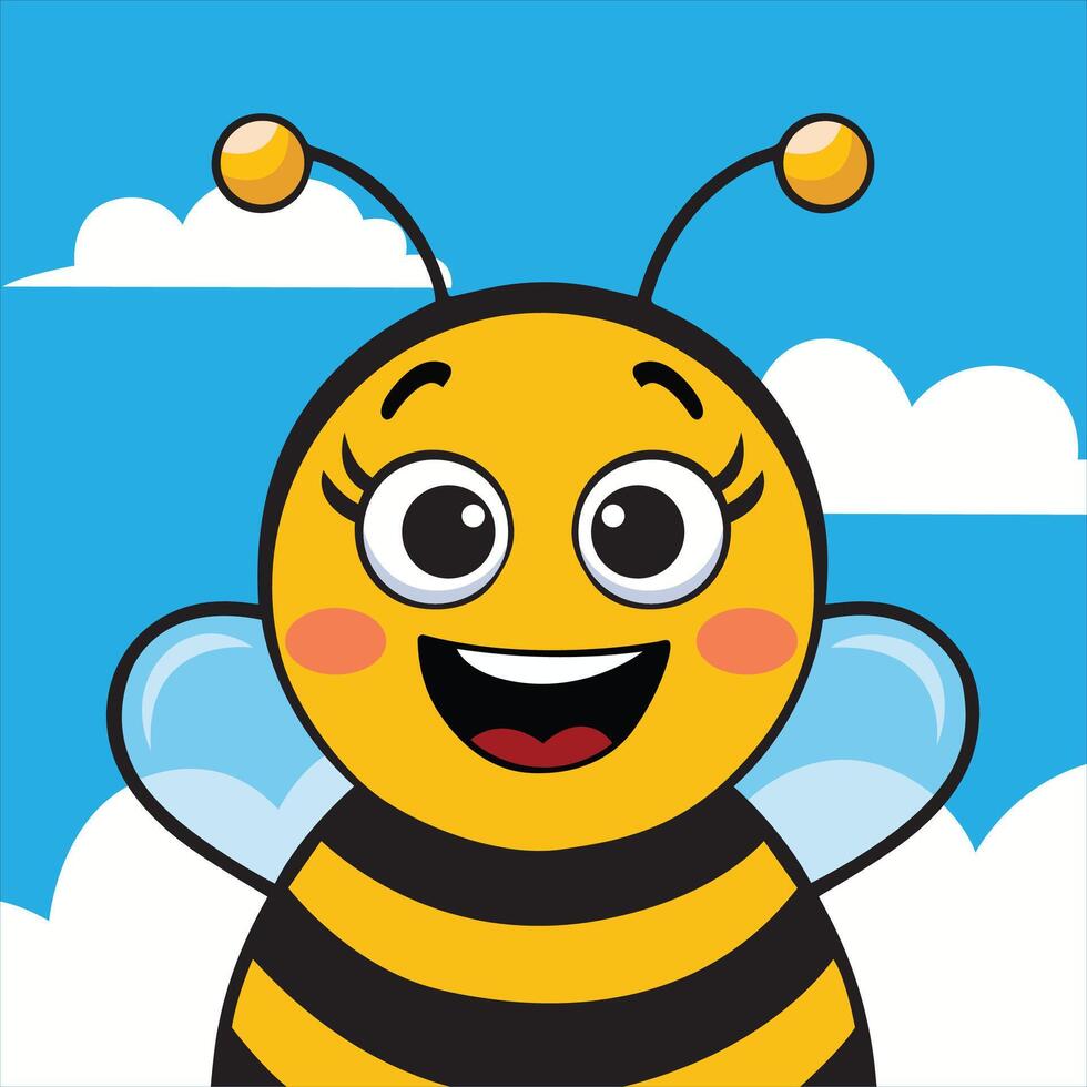 cartoon insect cute character, bee fly, template icon vector