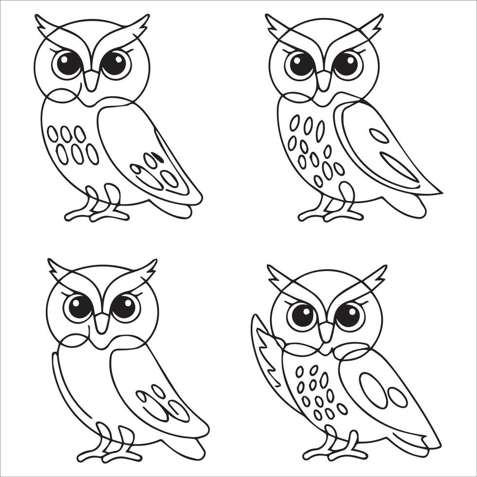 Owl Black Stroke Linear Icon Set Design vector