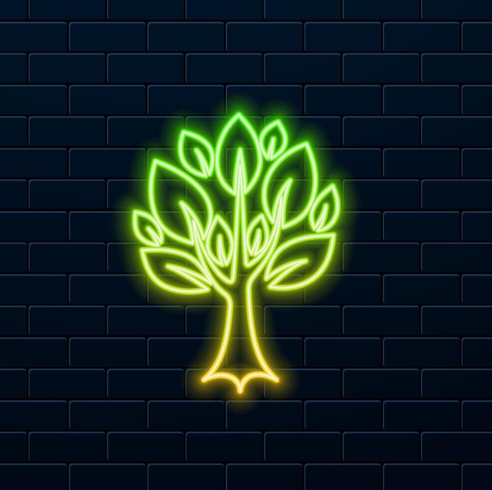 Silhouette tree icon, logo in simple design. neon style. vector