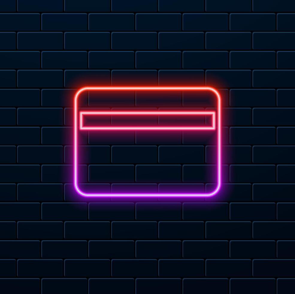 debit card icon for illustration. credit card debt and credit icon. neon style. vector