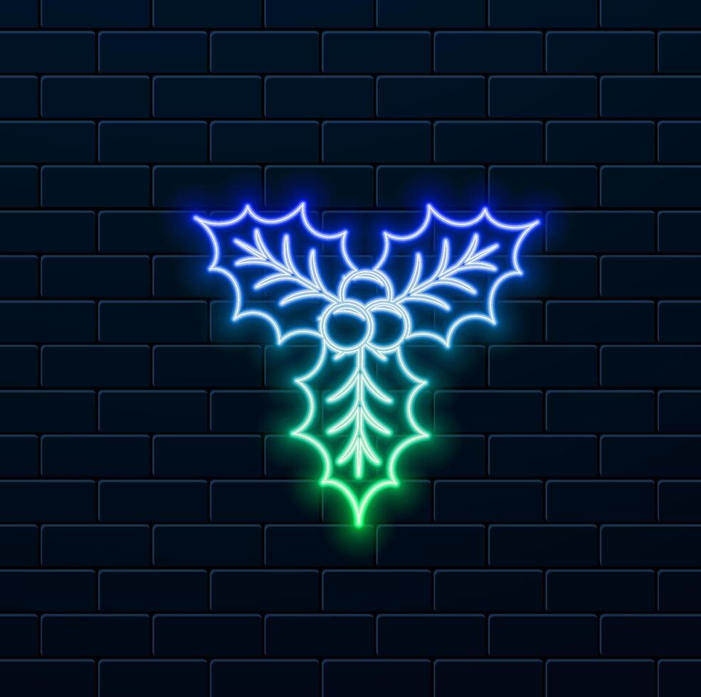 Flat Christmas holly silhouette. neon style. vector