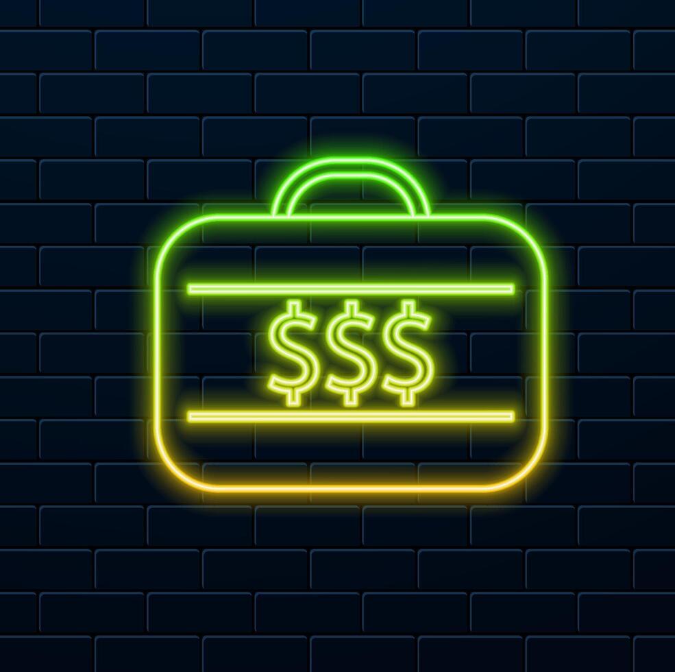 money folder icon in flat style. neon style. Money box illustration. finance business concept. vector