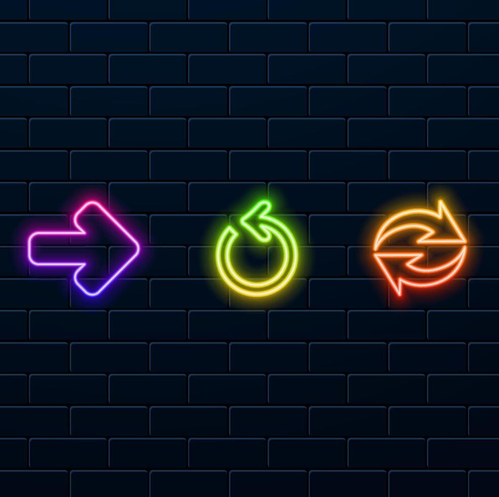arrow set. neon style arrows icons. various models. vector