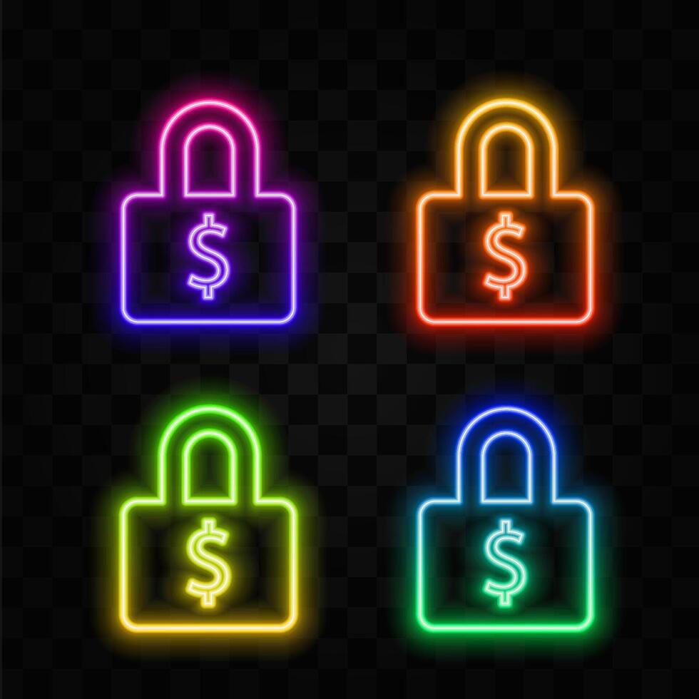 locked dollar card locked money icon. neon style. locked money icon. blocked bank account concept in blocked dollar vector